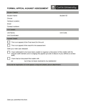 Formal Appeal Against Assessment