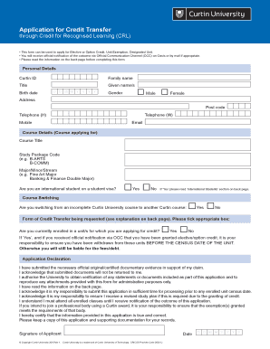 Curtin University Credit Transfer Application Form