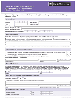 Leave of Absence Application for International Onshore Students