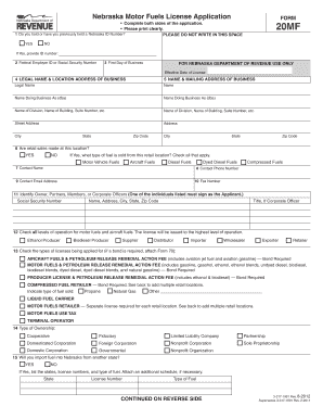 Nebraska Motor Fuels License Application Form