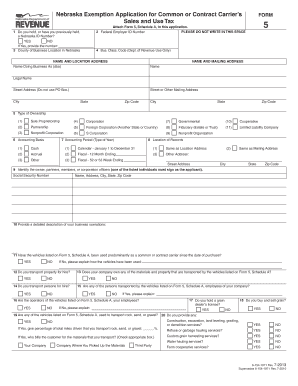 Nebraska Exemption Application for Common or Contract Carrier’s Sales and Use Tax