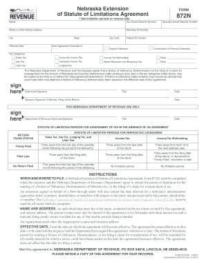 Nebraska Extension of Statute of Limitations Agreement