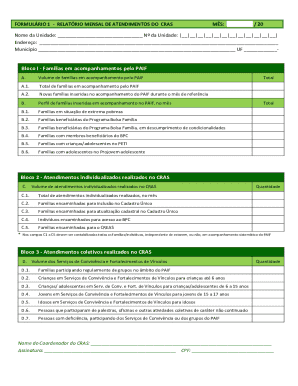 FORMULÁRIO 1  -  RELATÓRIO MENSAL DE ATENDIMENTOS DO  CRAS