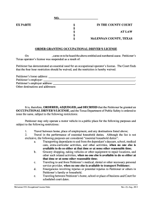Texas Occupational Driver's License Order