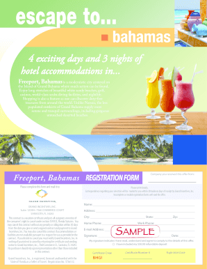 Freeport Bahamas Vacation Registration Form