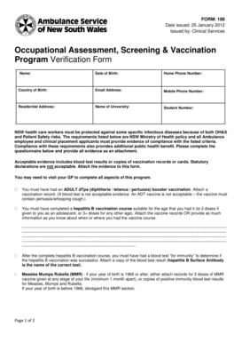 NSW Occupational Health Vaccination Form