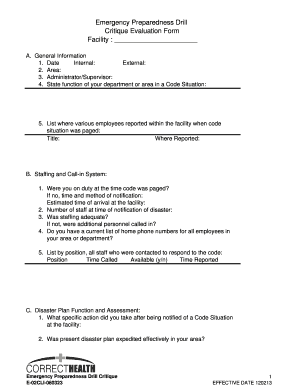 Emergency Preparedness Drill Critique Evaluation Form ... - correcthealth