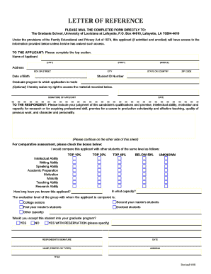 Letter of Reference for Graduate School