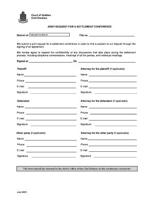 Joint Request for Settlement Conference