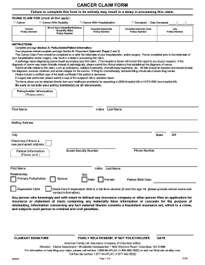 Cancer Claim Form