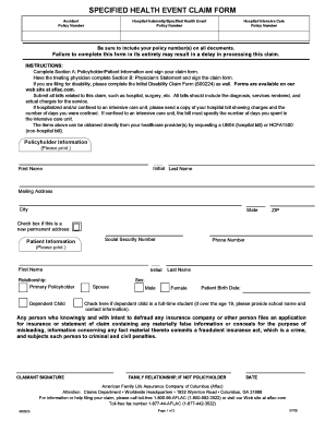 Specified Health Event Claim Form