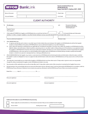 MYOB BankLink Client Authority Form