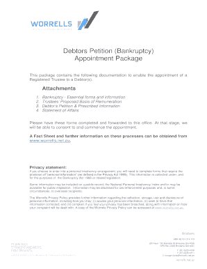 Debtor's Petition Bankruptcy Appointment Package