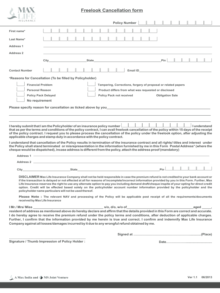 Max Life Ecs Cancellation Form Pdf Fill Online Printable Fillable 
