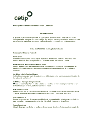 Ficha de Cadastro de Instituição Financeira Brasileira