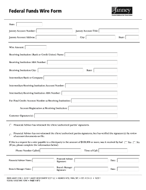 Federal Funds Wire Form