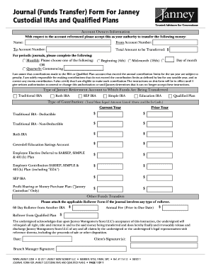 Funds Transfer Form for Janney Custodial IRAs and Qualified Plans