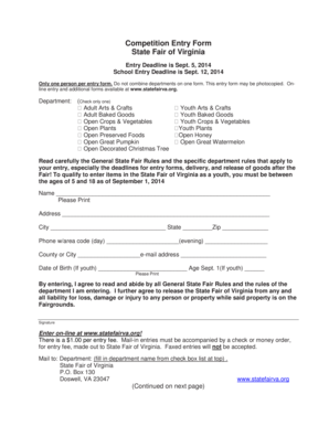 State Fair of Virginia Competition Entry Form