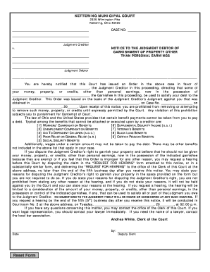 Ohio Garnishment Notice to Judgment Debtor