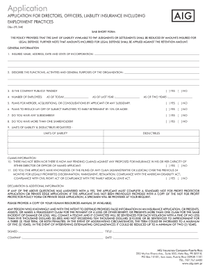 Application for Directors and Officers Liability Insurance