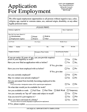 City of Somerset Employment Application