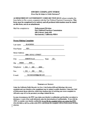 Sworn Complaint Form
