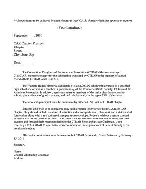 ** Sample letter to be delivered by each chapter to local C - ctdar