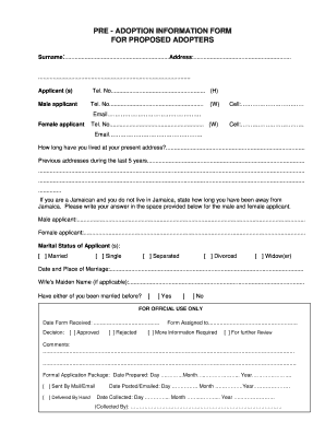 Jamaica Adoption Information Form