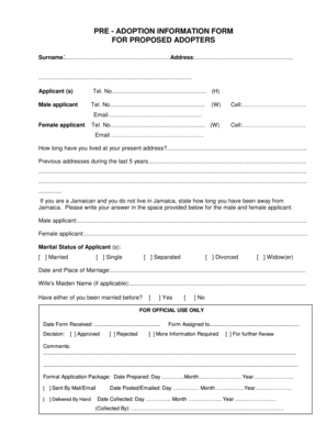 Jamaica Pre-Adoption Information Form