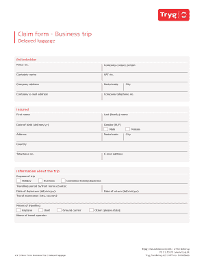 Tryg Business Trip Delayed Luggage Claim Form