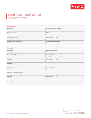 Business Trip Cancellation Claim Form