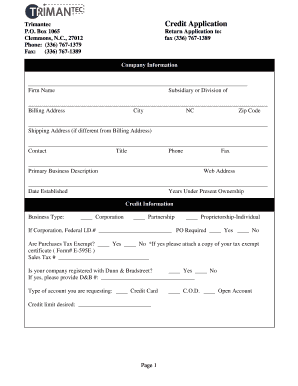 Trimantec Credit Application