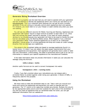 Generator Sizing Worksheet