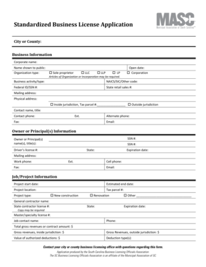 South Carolina Business License Application