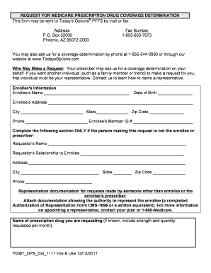 Medicare Prescription Drug Coverage Determination Form