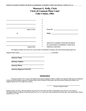 Motion for Garnishment of Property