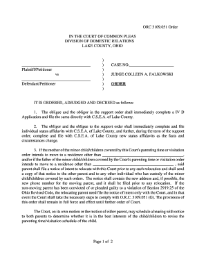 Court Order for Child Support and Relocation Notice
