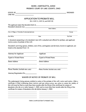 Ohio Application to Probate Will
