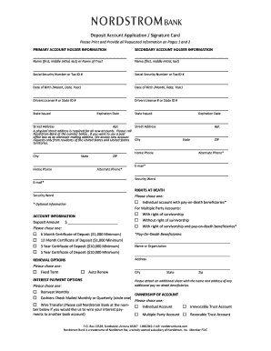 Nordstrom Bank Deposit Account Application