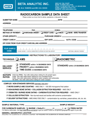 Radiocarbon Sample Data Sheet