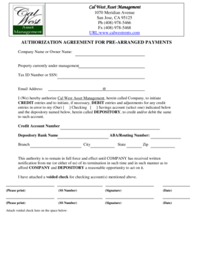 Authorization Agreement for Pre-Arranged Payments