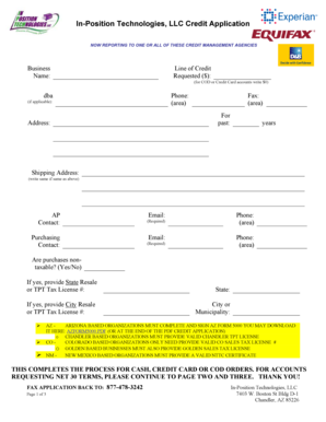 In-Position Technologies Credit Application