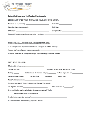 Patient Self Insurance Verification Questionnaire