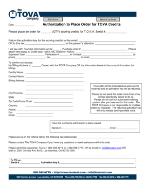 Authorization to Place Order for TOVA Credits