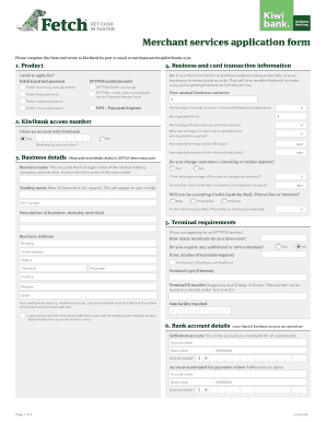 Kiwibank Merchant Services Application Form