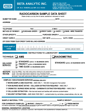Radiocarbon Sample Data Sheet