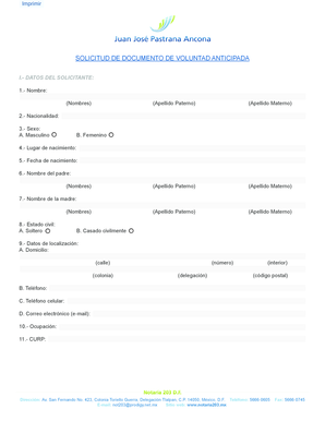 SOLICITUD DE DOCUMENTO DE VOLUNTAD ANTICIPADA