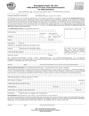 Antragsformular für das VRS-SchülerTicket