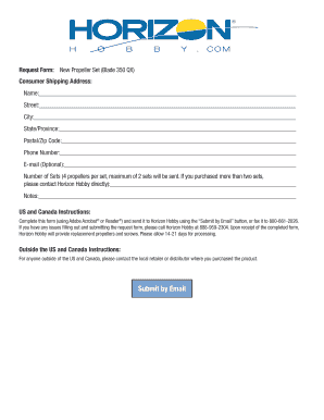 Horizon Hobby Propeller Replacement Request Form