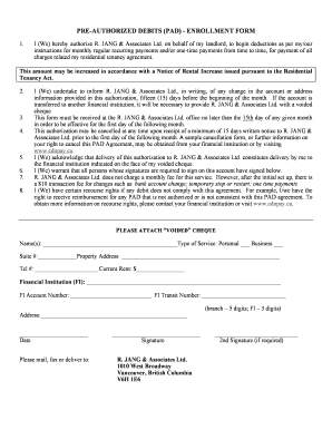 Pre-Authorized Debits Enrollment Form